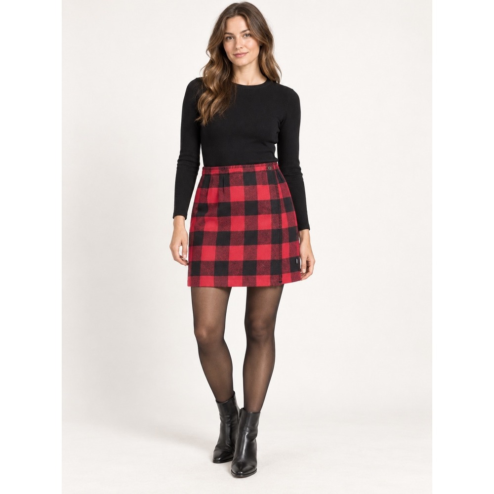 Woolrich Womens Red Black Buffalo Plaid Wool Blend Wrap Mini Skirt Size 6 5157